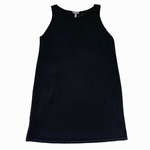 Eileen Fisher Minimalist Black Italian Wool Sleeveless Crew Neck Shift‎ Dress L